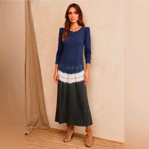 Z Supply Black‎ Iris Tie Dye Ruffle Maxi Dress Size S 100% Cotton Side Slits